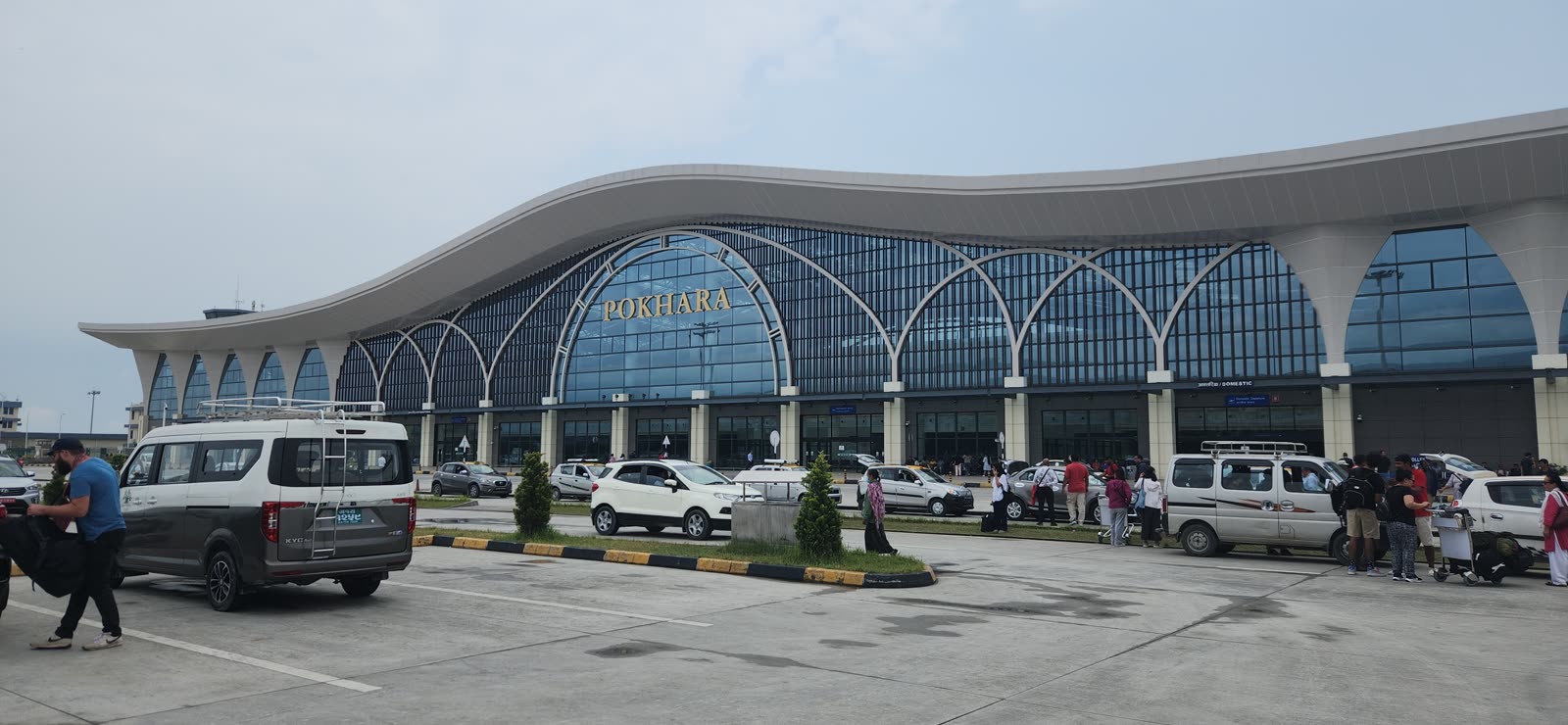 Arriving at the airport in Pokhara, Nepal